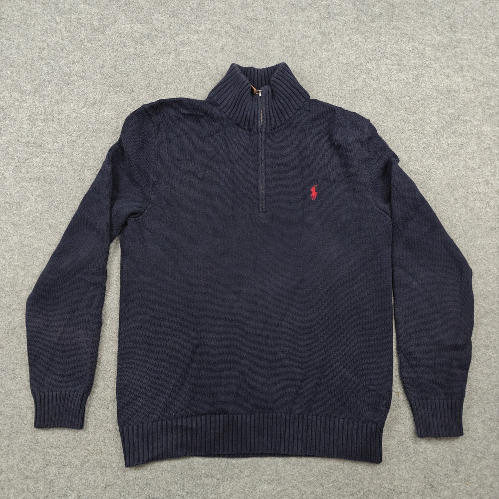 Vintage Polo By Ralph Lauren Sweater Mens Medium Navy 1/4 Zip Mock Neck